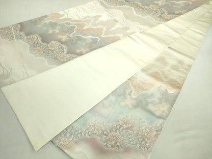 平和屋着物◎六通柄袋帯 道長花文 金銀糸 正絹 逸品 DABE0363ya