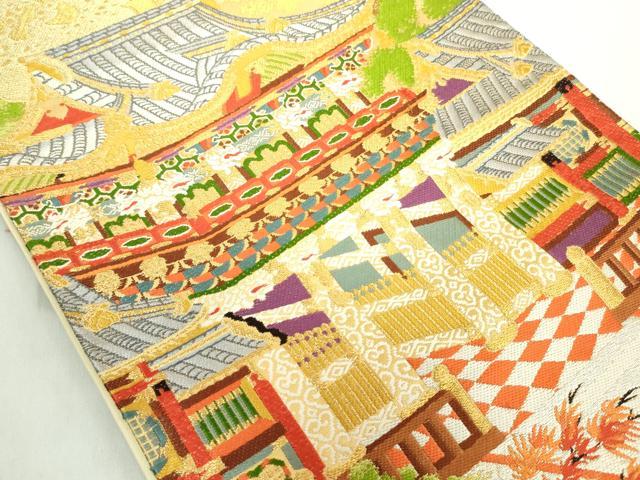 平和屋着物◎六通柄袋帯 風景文 金糸 正絹 逸品 DABE0366ya