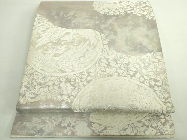 平和屋着物◎西陣 服部織物謹製 六通柄袋帯 花鳥文 こはく錦 銀糸 引箔 正絹 逸品 DABE0370ya