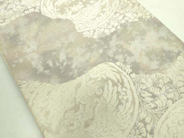 平和屋着物◎西陣 服部織物謹製 六通柄袋帯 花鳥文 こはく錦 銀糸 引箔 正絹 逸品 DABE0370ya