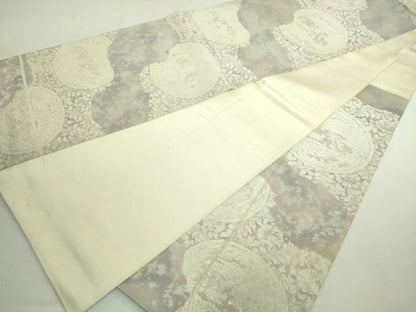 平和屋着物◎西陣 服部織物謹製 六通柄袋帯 花鳥文 こはく錦 銀糸 引箔 正絹 逸品 DABE0370ya