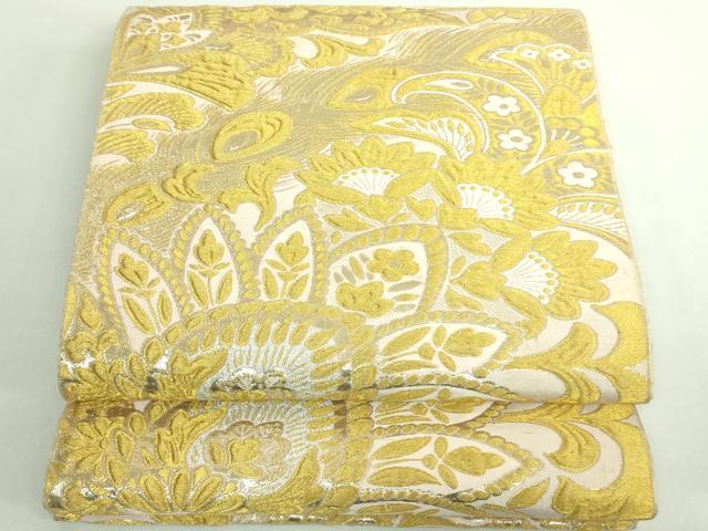 平和屋着物◎六通柄袋帯 更紗花文 金糸 正絹 逸品 DABE0371ya