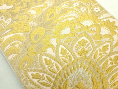 平和屋着物◎六通柄袋帯 更紗花文 金糸 正絹 逸品 DABE0371ya