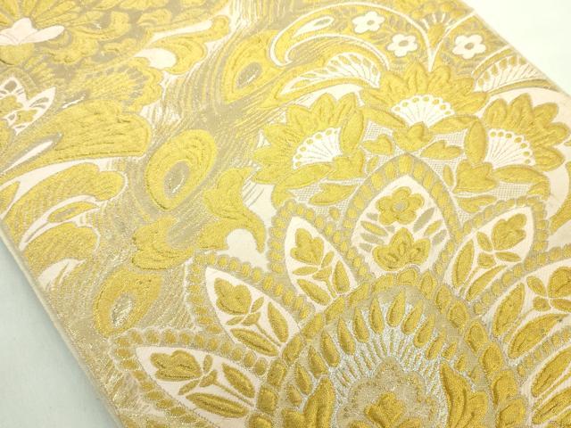 平和屋着物◎六通柄袋帯 更紗花文 金糸 正絹 逸品 DABE0371ya
