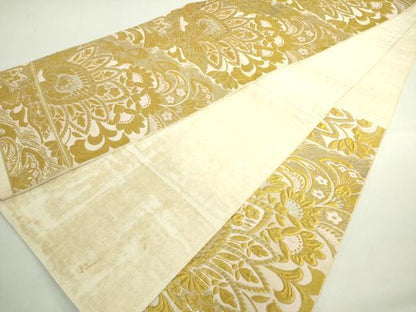 平和屋着物◎六通柄袋帯 更紗花文 金糸 正絹 逸品 DABE0371ya