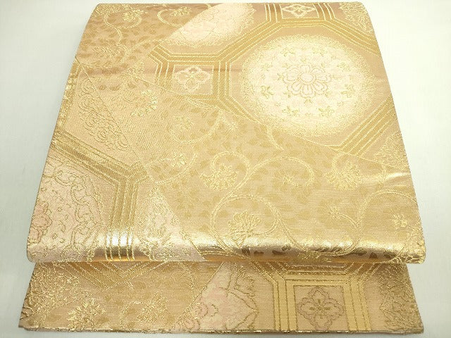 平和屋着物◎六通柄袋帯 切嵌吉祥花文 金糸 正絹 逸品 DABE0372ya