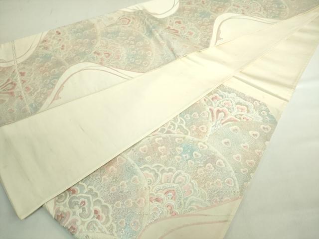 平和屋着物◎六通柄袋帯 孔雀花文 銀糸 正絹 逸品 DABE0376ya
