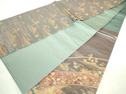 平和屋着物◎六通柄袋帯 宝尽くし花文 金糸 正絹 逸品 DABE0385ya
