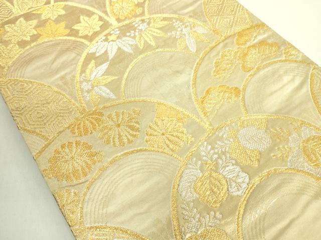 平和屋着物◎六通柄袋帯 青海波花文 金銀糸 正絹 逸品 DABE0394ya