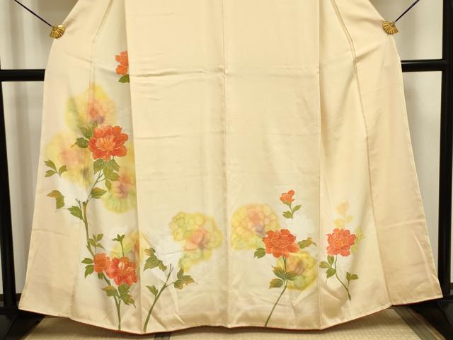 平和屋着物■訪問着 手描き 駒刺繍 草花文 正絹 逸品 DABE0397ya