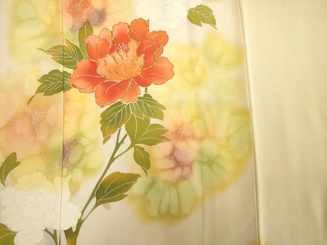 平和屋着物■訪問着 手描き 駒刺繍 草花文 正絹 逸品 DABE0397ya