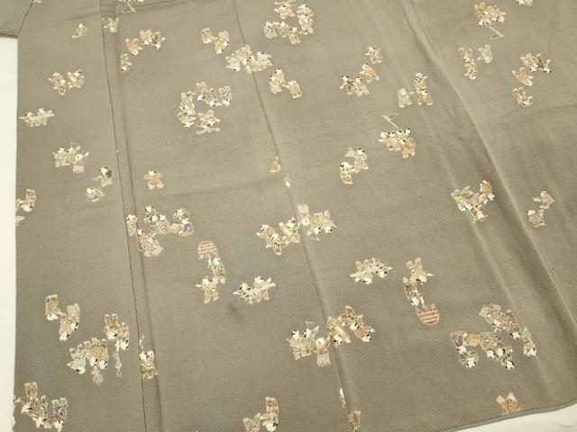 平和屋着物■上質な小紋 唐子遊び 金彩 鬼しぼ縮緬 正絹 逸品 DABE0412ya
