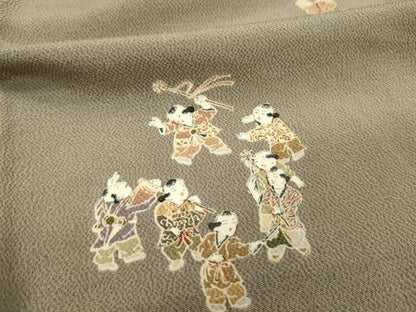 平和屋着物■上質な小紋 唐子遊び 金彩 鬼しぼ縮緬 正絹 逸品 DABE0412ya