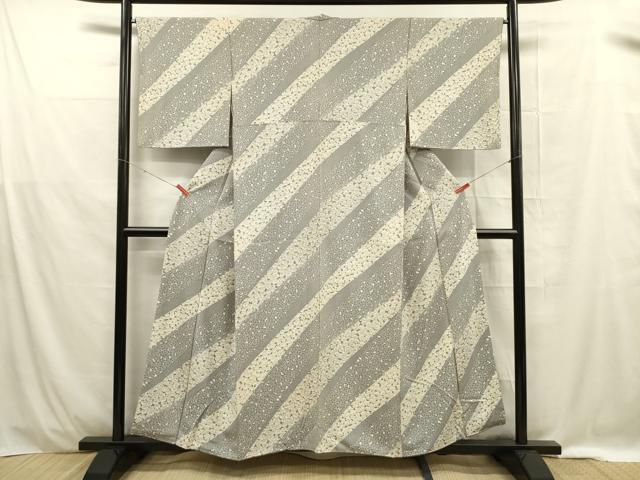 平和屋着物■上質な小紋 斜線草花文 正絹 逸品 DABE0413ya