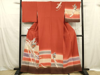 平和屋着物■訪問着 熨斗草花文 暈し染め 金彩 正絹 逸品 DABE0417ya