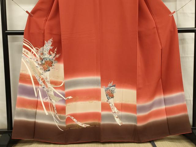 平和屋着物■訪問着 熨斗草花文 暈し染め 金彩 正絹 逸品 DABE0417ya