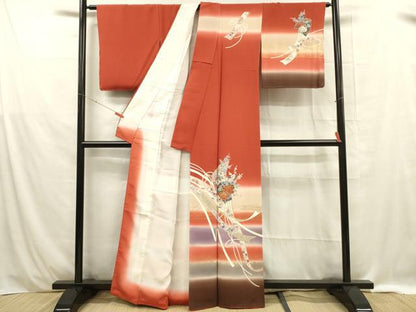 平和屋着物■訪問着 熨斗草花文 暈し染め 金彩 正絹 逸品 DABE0417ya