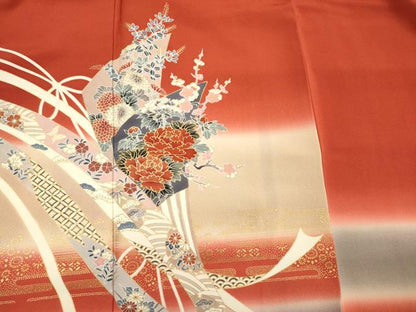 平和屋着物■訪問着 熨斗草花文 暈し染め 金彩 正絹 逸品 DABE0417ya