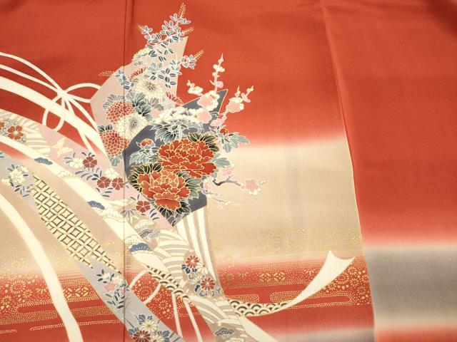 平和屋着物■訪問着 熨斗草花文 暈し染め 金彩 正絹 逸品 DABE0417ya