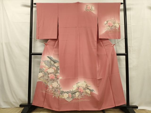 平和屋着物■訪問着 風景牡丹文 暈し染め 金彩 正絹 逸品 DABE0435ya