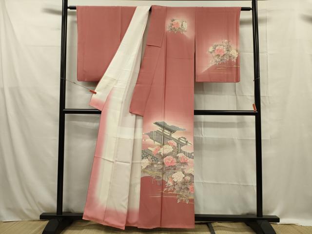 平和屋着物■訪問着 風景牡丹文 暈し染め 金彩 正絹 逸品 DABE0435ya