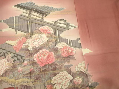 平和屋着物■訪問着 風景牡丹文 暈し染め 金彩 正絹 逸品 DABE0435ya