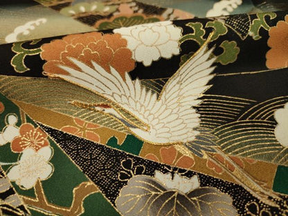 平和屋着物■豪華黒留袖 駒刺繍 飛鶴吉祥文 金彩 正絹 逸品 DABE0438ya