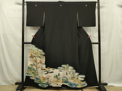 平和屋着物■豪華黒留袖 駒刺繍 人物文 金彩 正絹 逸品 DABE0441ya
