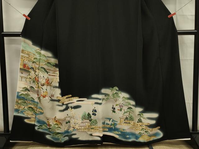 平和屋着物■豪華黒留袖 駒刺繍 人物文 金彩 正絹 逸品 DABE0441ya