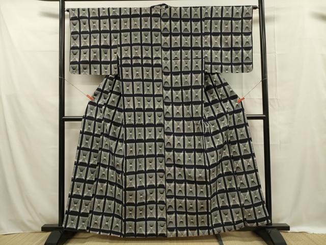 平和屋着物■上質な紬 格子 正絹 逸品 DABE0449ya