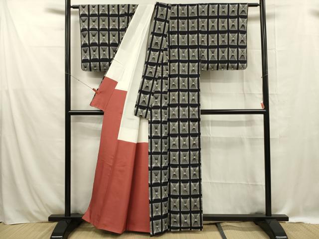 平和屋着物■上質な紬 格子 正絹 逸品 DABE0449ya
