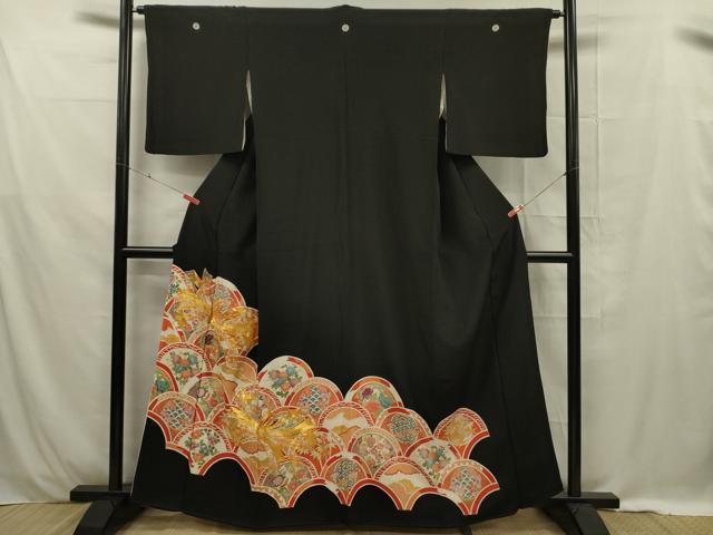平和屋着物■豪華黒留袖 駒刺繍 青海波花文 金彩 正絹 逸品 DABE0453ya