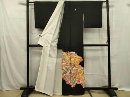 平和屋着物■豪華黒留袖 駒刺繍 青海波花文 金彩 正絹 逸品 DABE0453ya