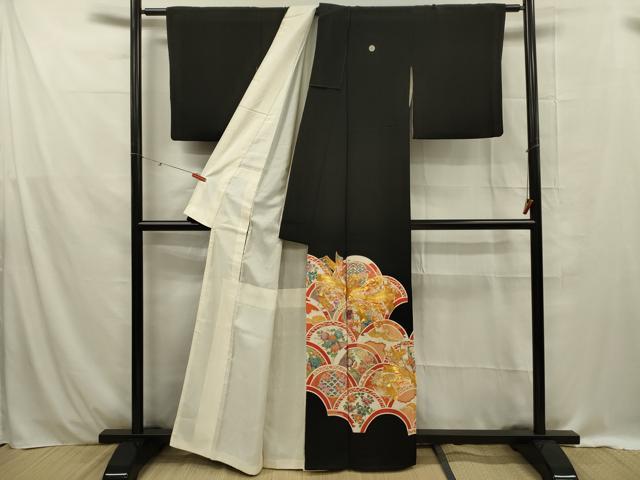 平和屋着物■豪華黒留袖 駒刺繍 青海波花文 金彩 正絹 逸品 DABE0453ya