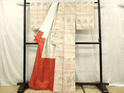 平和屋着物■上質な紬　格子花文　正絹　逸品　DABE0454ya