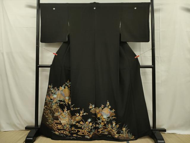 平和屋着物■豪華黒留袖 雪輪吉祥花文 金彩 正絹 逸品 DABE0461ya