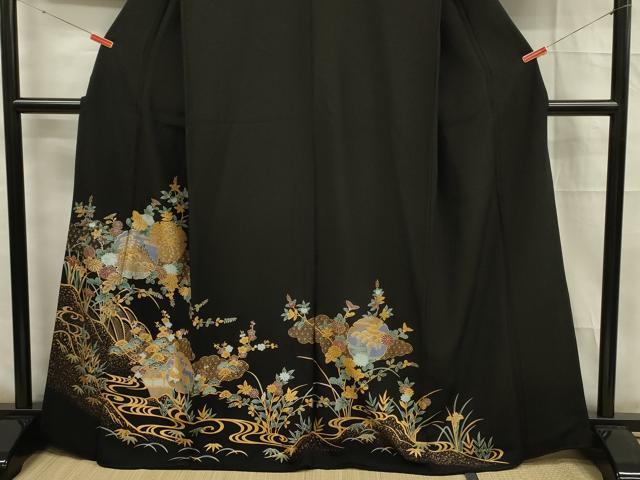 平和屋着物■豪華黒留袖 雪輪吉祥花文 金彩 正絹 逸品 DABE0461ya