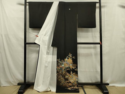 平和屋着物■豪華黒留袖 雪輪吉祥花文 金彩 正絹 逸品 DABE0461ya