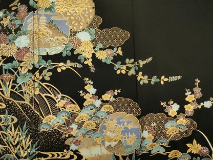 平和屋着物■豪華黒留袖 雪輪吉祥花文 金彩 正絹 逸品 DABE0461ya