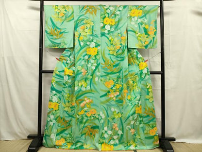 平和屋着物■上質な小紋 草花文 暈し染め 正絹 逸品 DABE0462ya