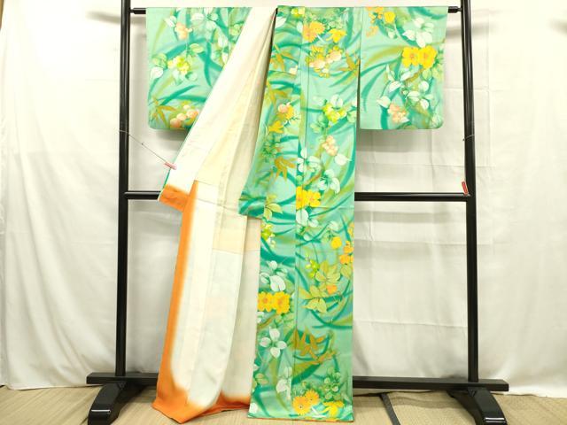平和屋着物■上質な小紋 草花文 暈し染め 正絹 逸品 DABE0462ya