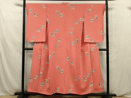 平和屋着物■上質な小紋 舞花文 鬼しぼ縮緬 正絹 逸品 DABE0464ya