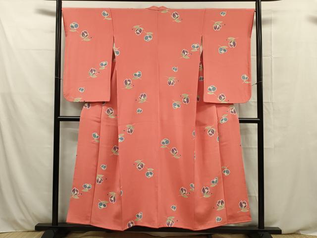 平和屋着物■上質な小紋 舞花文 鬼しぼ縮緬 正絹 逸品 DABE0464ya