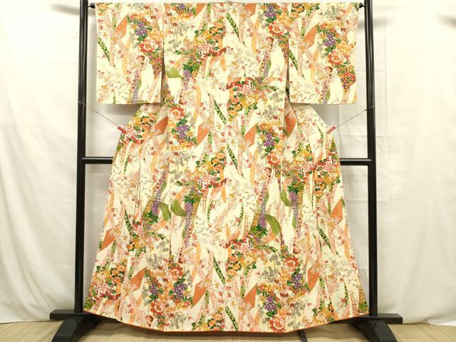 平和屋着物■上質な小紋 草花文 金彩 正絹 逸品 DABE0471ya