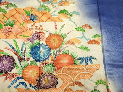平和屋着物■訪問着 駒刺繍 風景花文 暈し染め 金彩 正絹 逸品 DABE0472ya