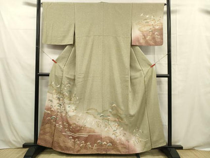 平和屋着物■訪問着 立波飛鶴花文 暈し染め 金彩 正絹 逸品 DABE0479ya
