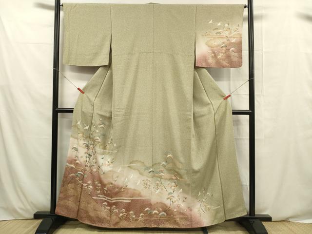 平和屋着物■訪問着 立波飛鶴花文 暈し染め 金彩 正絹 逸品 DABE0479ya
