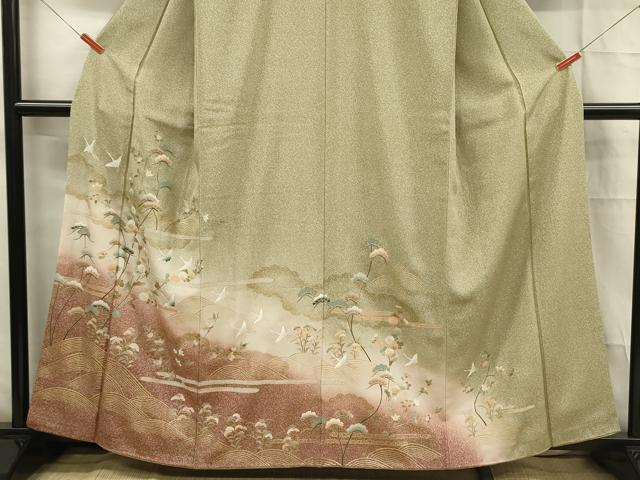 平和屋着物■訪問着 立波飛鶴花文 暈し染め 金彩 正絹 逸品 DABE0479ya