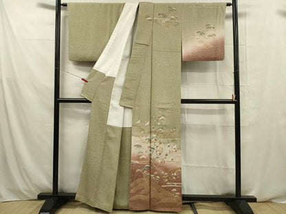 平和屋着物■訪問着 立波飛鶴花文 暈し染め 金彩 正絹 逸品 DABE0479ya
