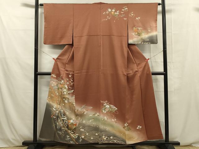 平和屋着物■訪問着 扇面飛鶴花文 暈し染め 金彩 正絹 逸品 DABE0480ya